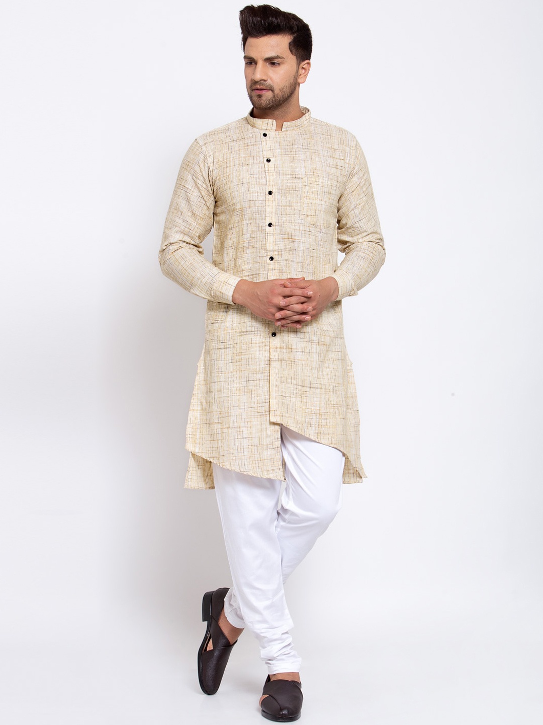 

KLOTTHE Men Beige Self Design Straight Kurta & Pyjamas