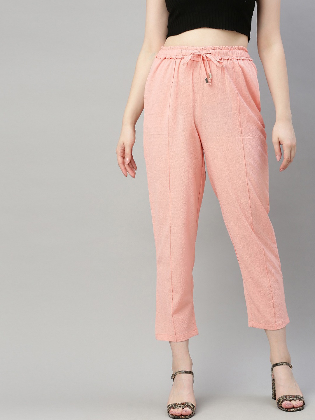 

Sera Women Pink Tapered Fit Solid Peg Trousers