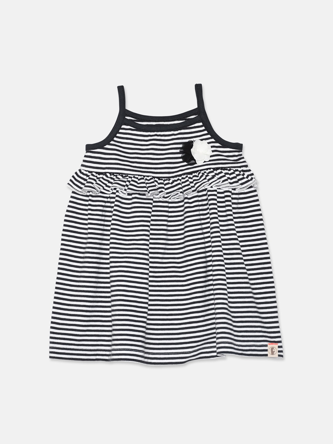 

Babysafe Infant Girl White & Black Striped Monochrome A-Line Pure Cotton Longline Top