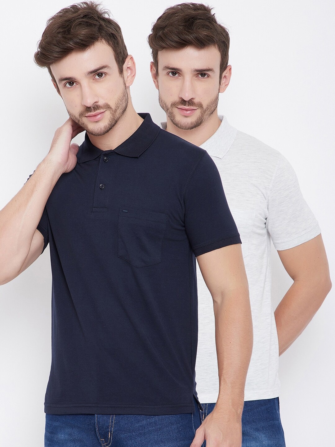 Okane Men Grey Solid Polo Collar T-shirt