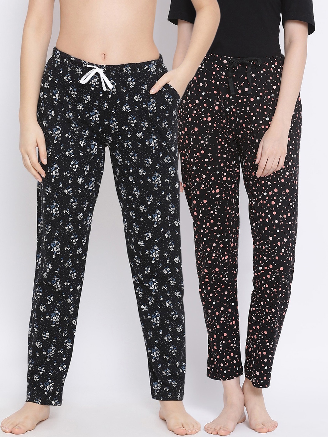 

Kanvin Women Pack of 2 Printed Pure Cotton Lounge Pants, Black