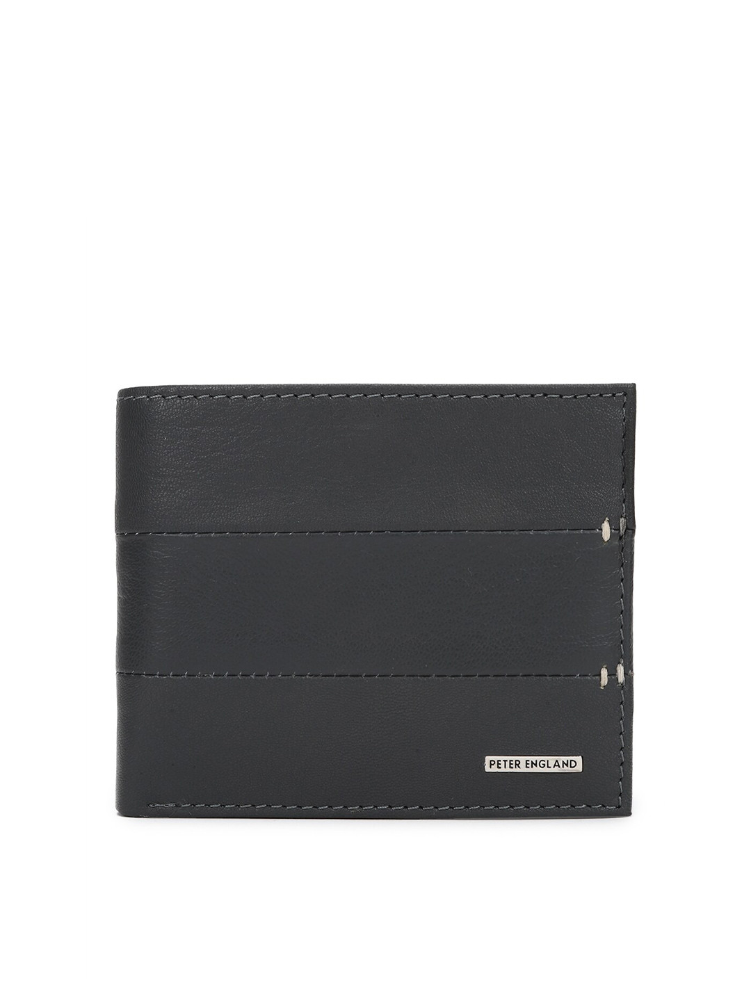 

Peter England Men Grey Solid Two Fold Leather Wallet