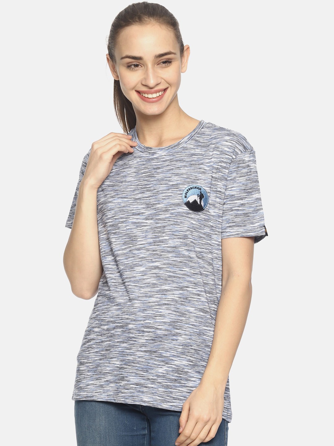 

Wolfpack Women Grey Melange Solid Round Neck T-shirt