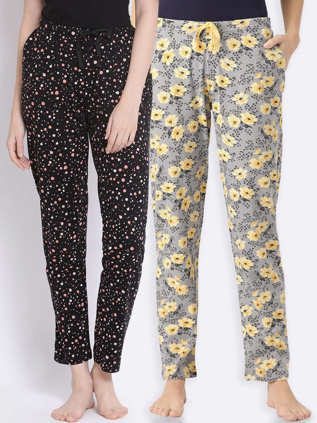 

Kanvin Women Pack of 2 Printed Pure Cotton Lounge Pants, Black
