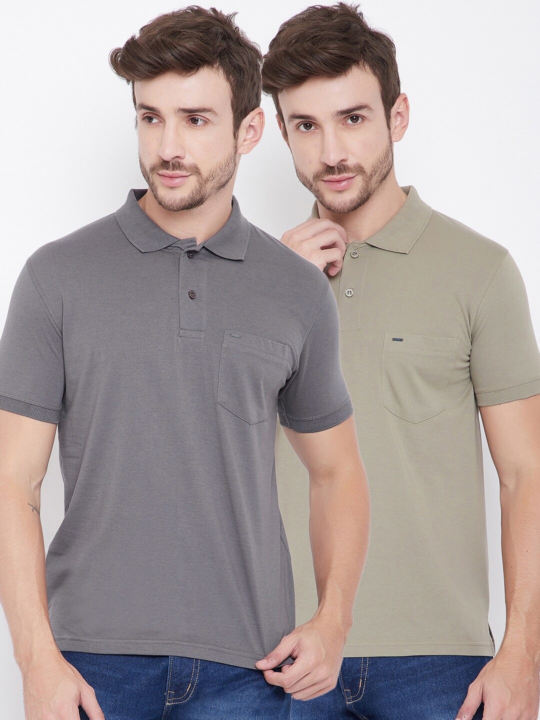 

Okane Men Grey Solid Polo Collar T-shirt