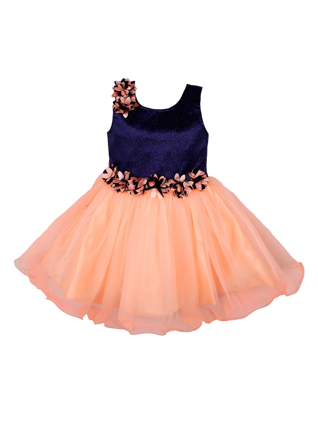 

Wish Karo Peach-Coloured & Navy Blue Net Dress