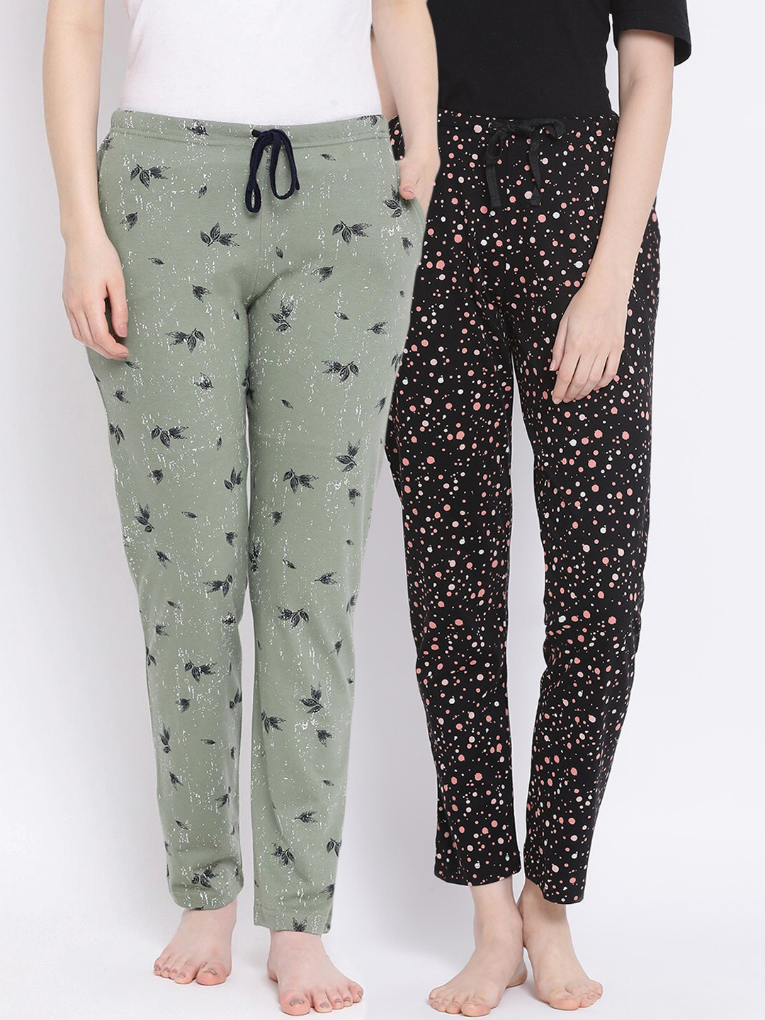 

Kanvin Women Pack of 2 Printed Pure Cotton Lounge Pants, Black