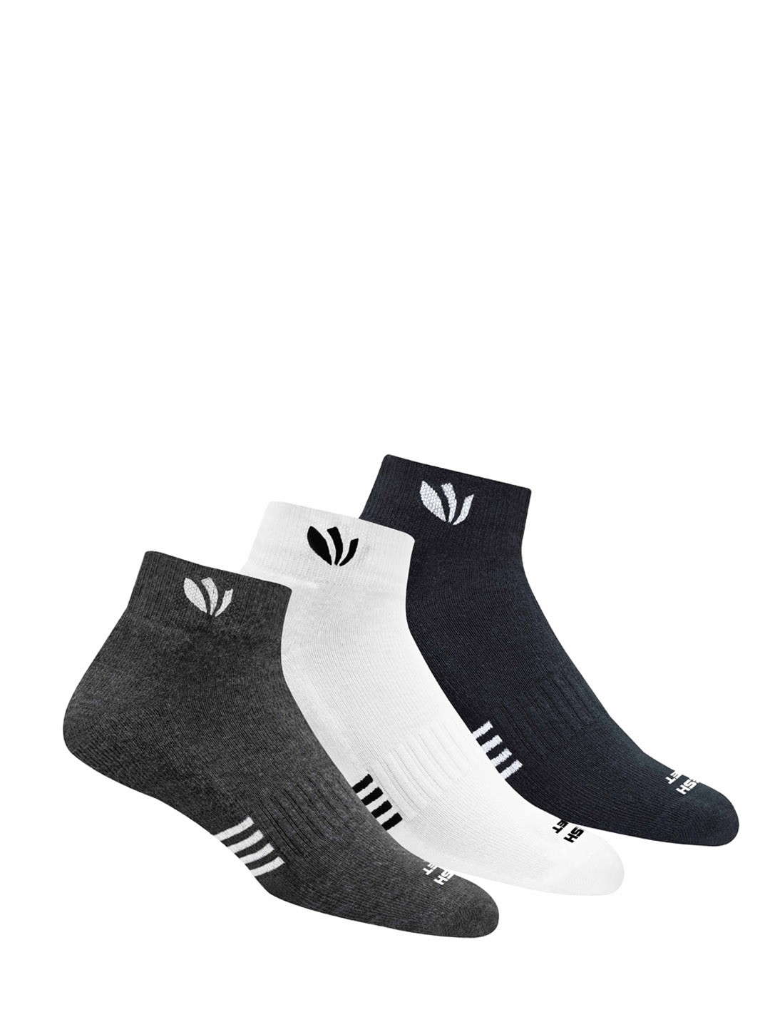 

FRESH FEET Men Pack Of 3 Assorted 100% Combed Cotton Ankle-Length Socks With All Day Cushion Comfort