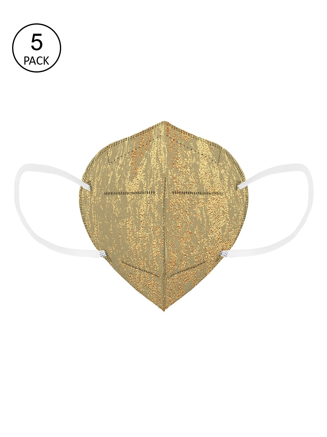 

Status Unisex Pack Of 5 Yellow & Beige Textured 4-Ply Reusable KN95 Masks