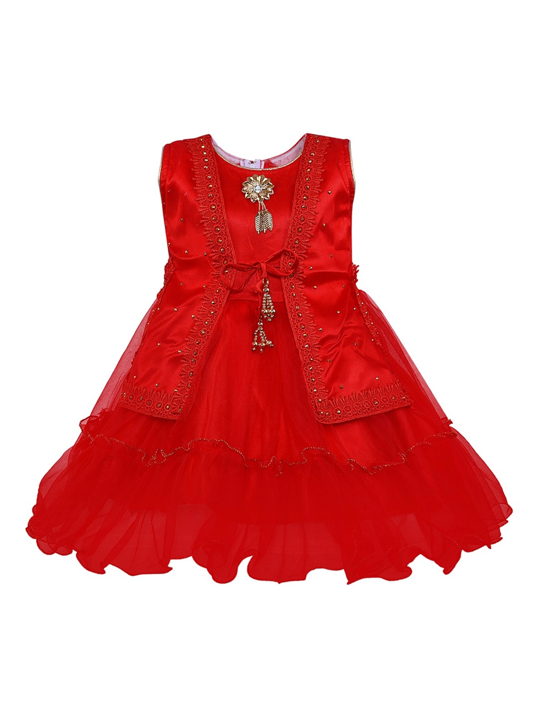 

Wish Karo Red Embroidered Net Dress