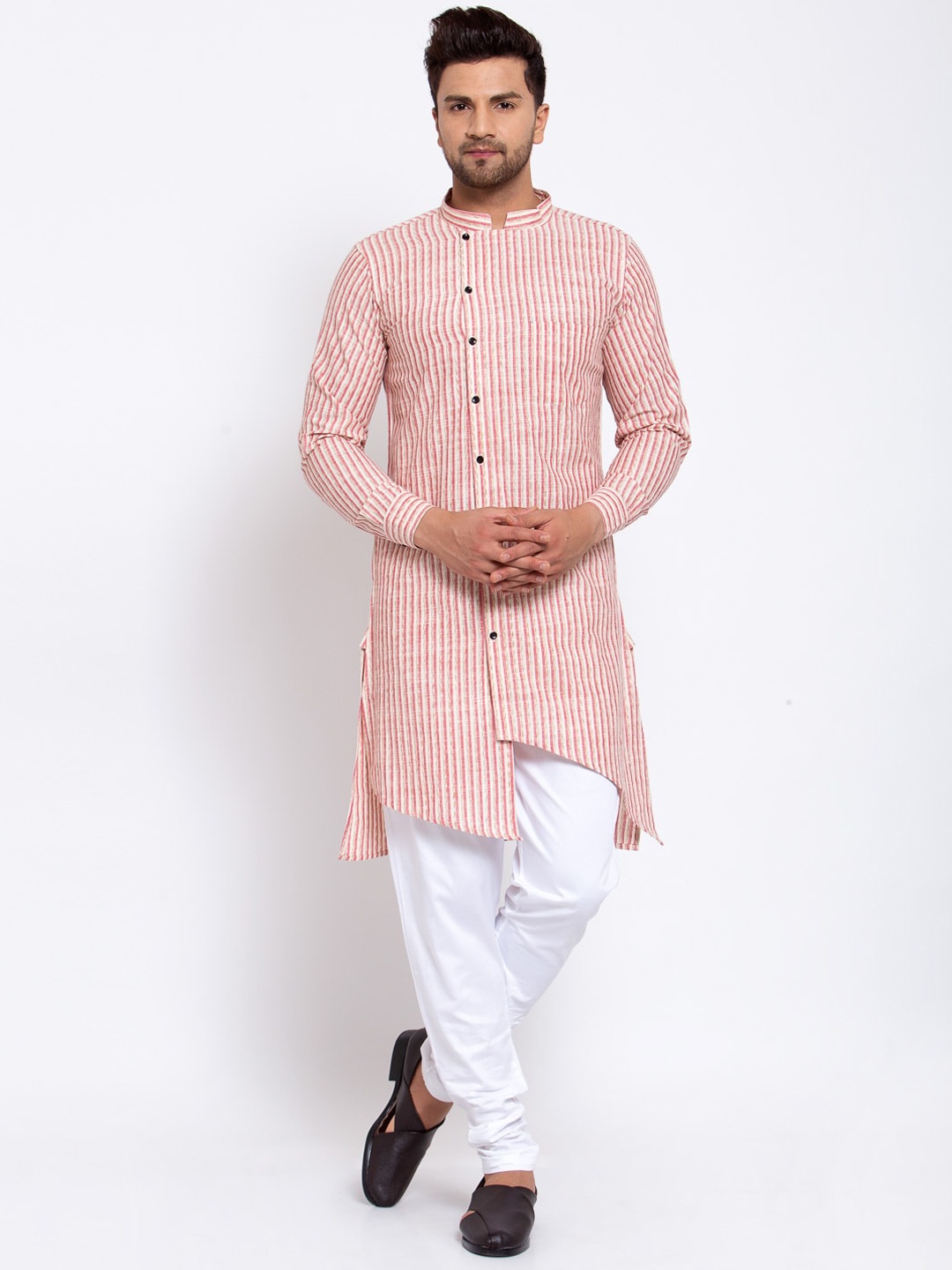 

KLOTTHE Men Red & White Striped Straight Kurta & Pyjamas