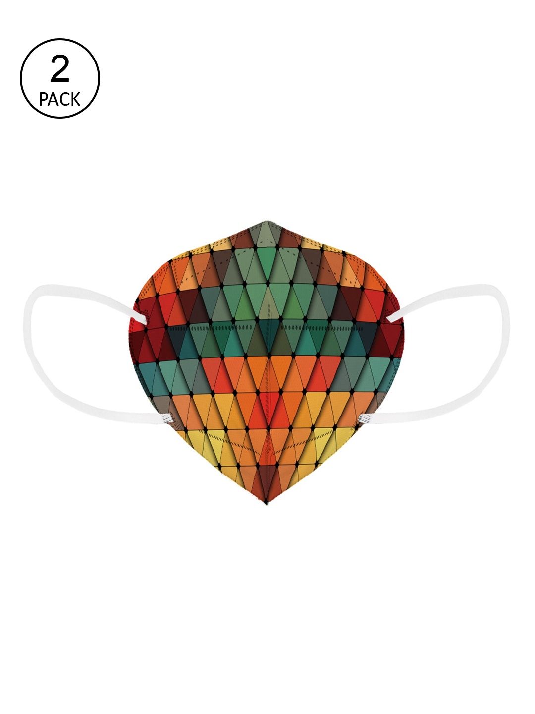 

Status Pack Of 2 Green & Orange Printed 4-Ply Reusable KN95 Masks