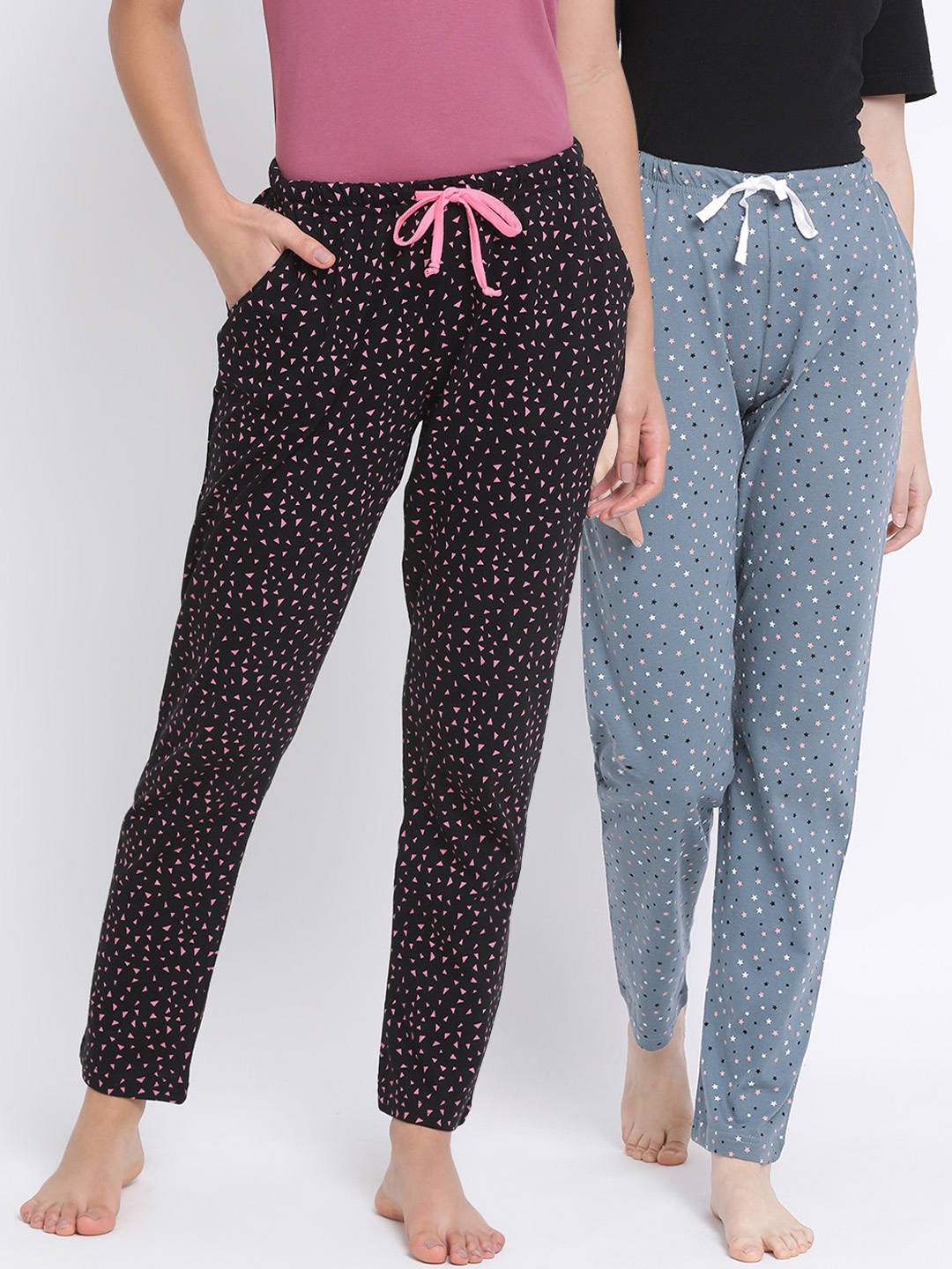 

Kanvin Women Pack of 2 Printed Pure Cotton Lounge Pants, Grey