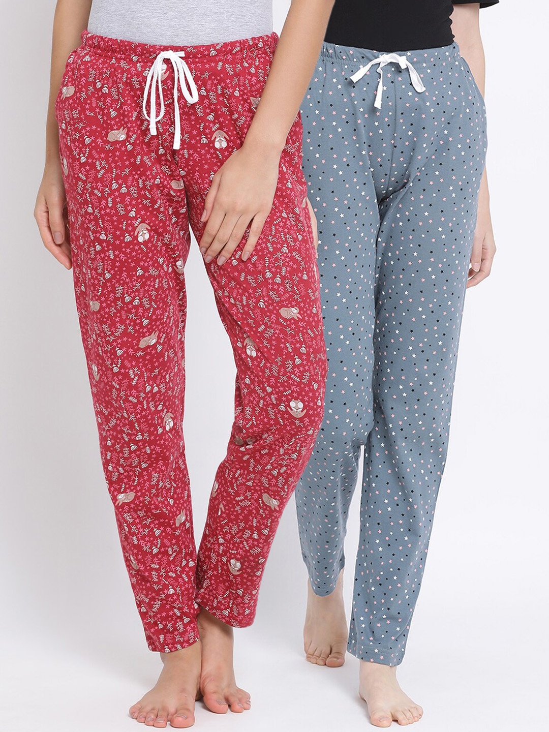 

Kanvin Women Pack of 2 Printed Pure Cotton Lounge Pants, Grey