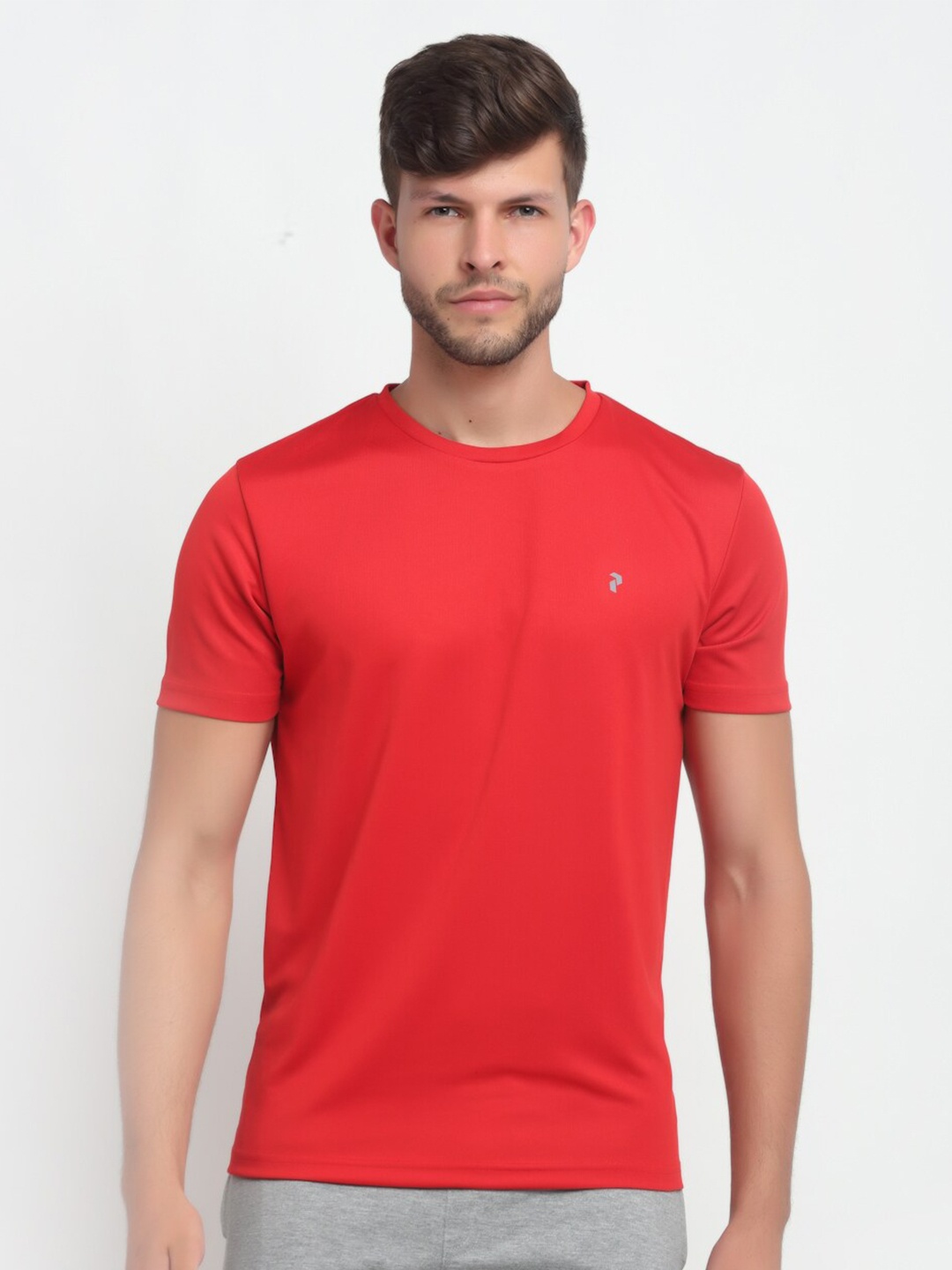 PERFKT-U Men Red Solid Round Neck Training T-shirt