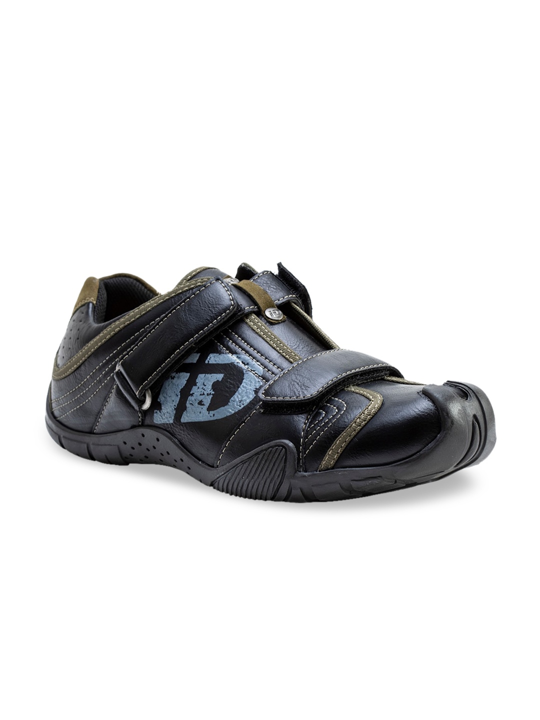 

ID Men Navy Blue & Grey Leather Slip-On Sneakers