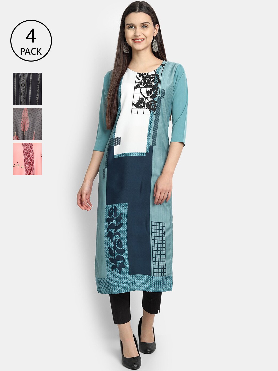 

Ethnic basket Women Pack Of 4 Printed Crepe Kurta, Multi
