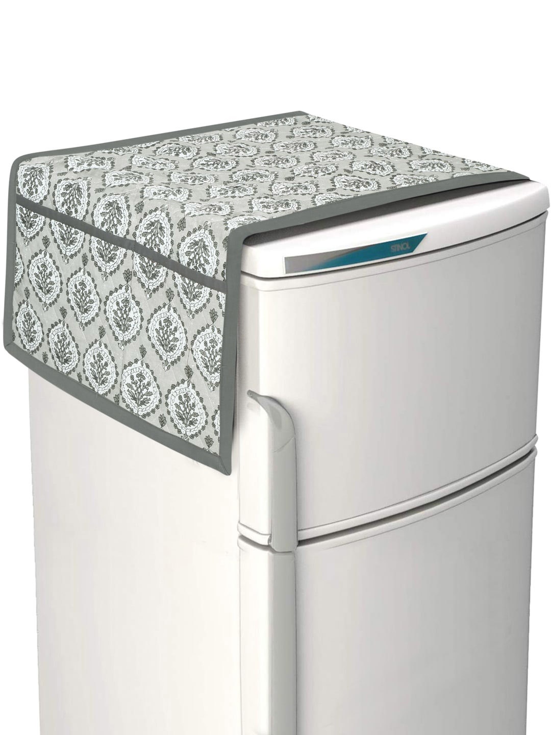 

Rajasthan Decor White & Grey Floral Printed Cotton Quilted Fridge Cover