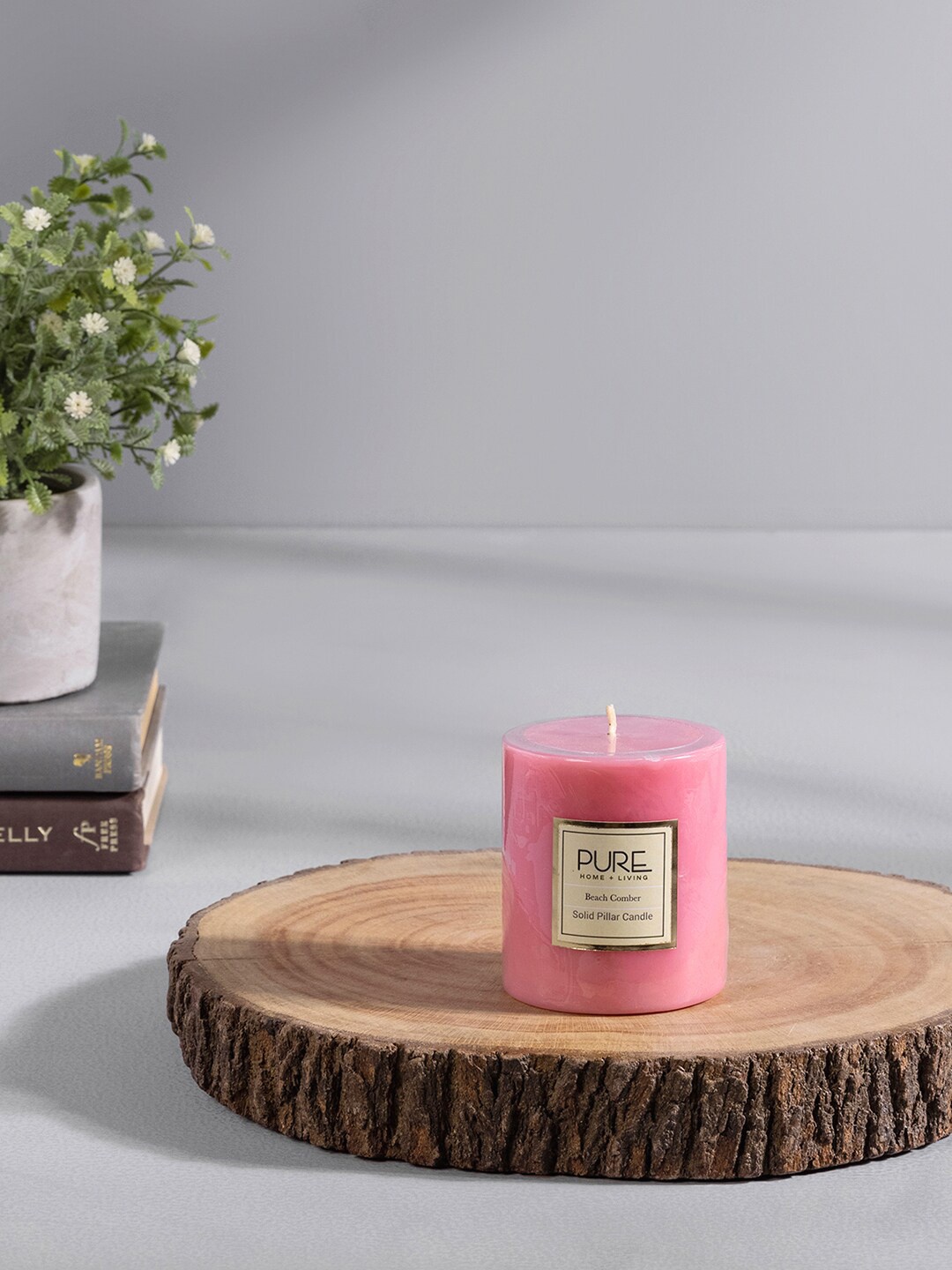 

Pure Home and Living Set Of 2 Pink Solid Beachcomber Medium Pillar Candles