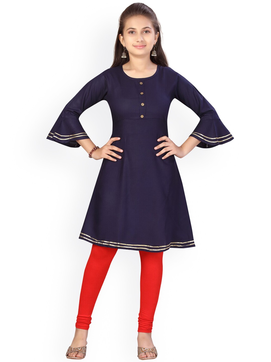

Aarika Girls Navy Blue Regular A-Line Pure Cotton Kurta & Churidar