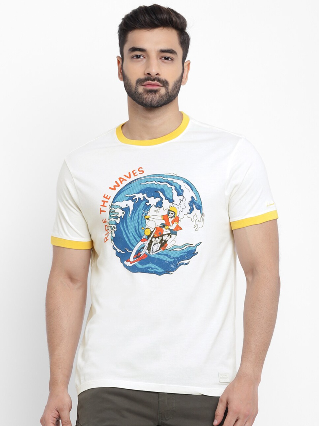 

Royal Enfield Men Off-White Printed Round Neck T-shirt