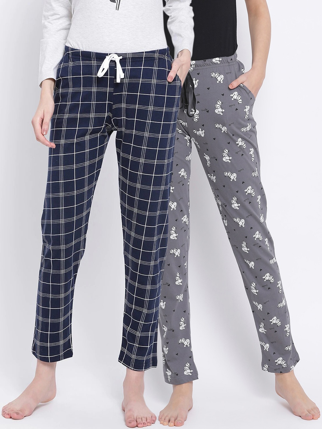 

Kanvin Women Pack Of 2 Cotton Lounge Pants, Navy blue