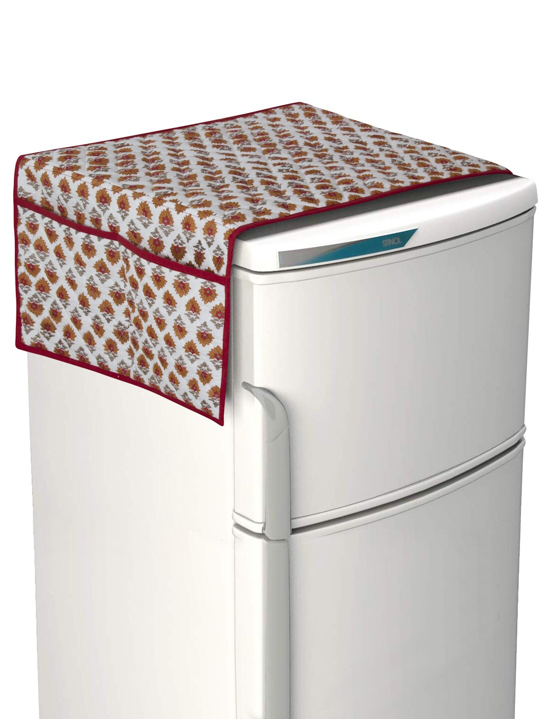 

Rajasthan Decor White & Red Floral Printed Cotton Quilted Fridge Cover