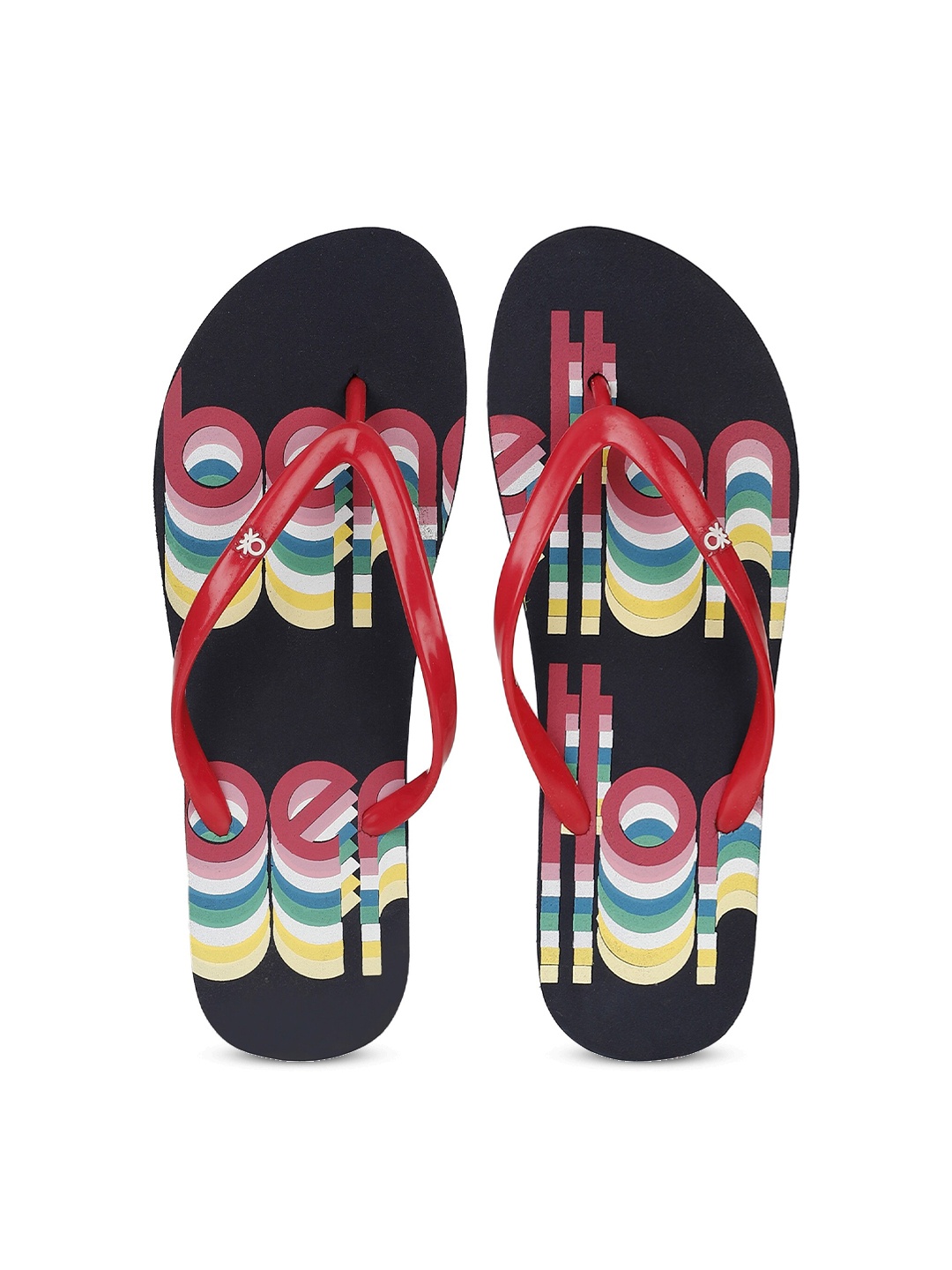 

United Colors of Benetton Women Red & Black Printed Thong Flip-Flops