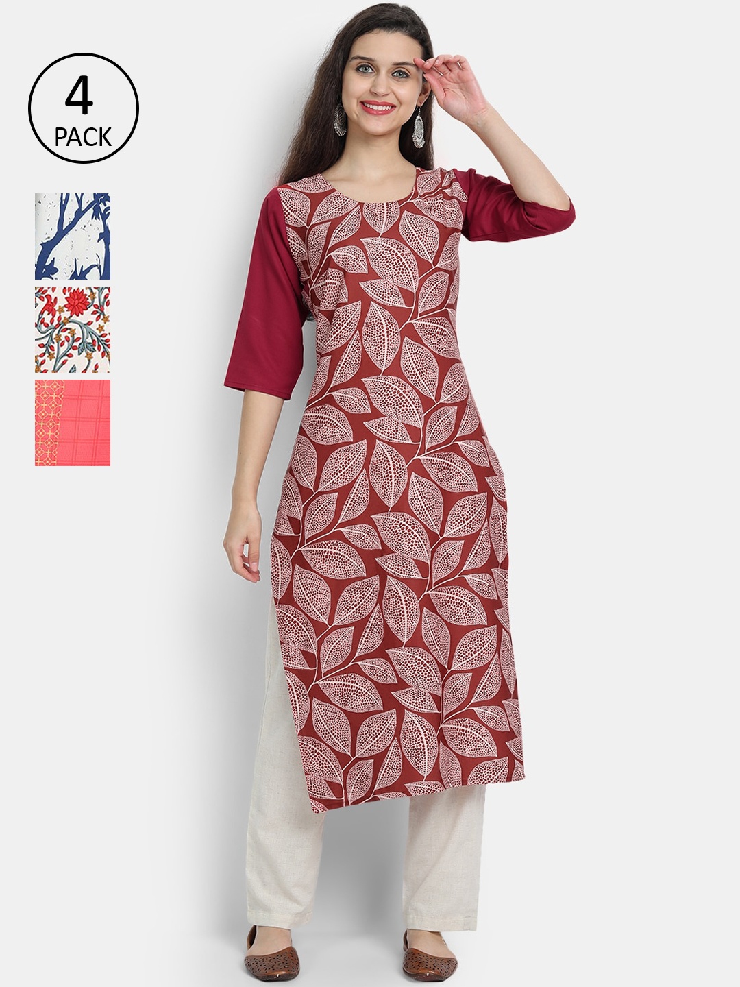 

Ethnic basket Women Pack Of 4 Printed Crepe Kurta, Multi