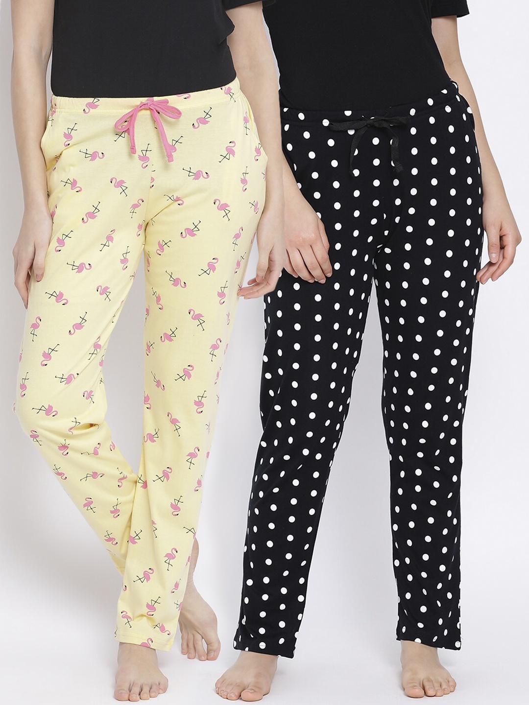 

Kanvin Women Pack Of 2 Printed Pure Cotton Lounge Pants, Black