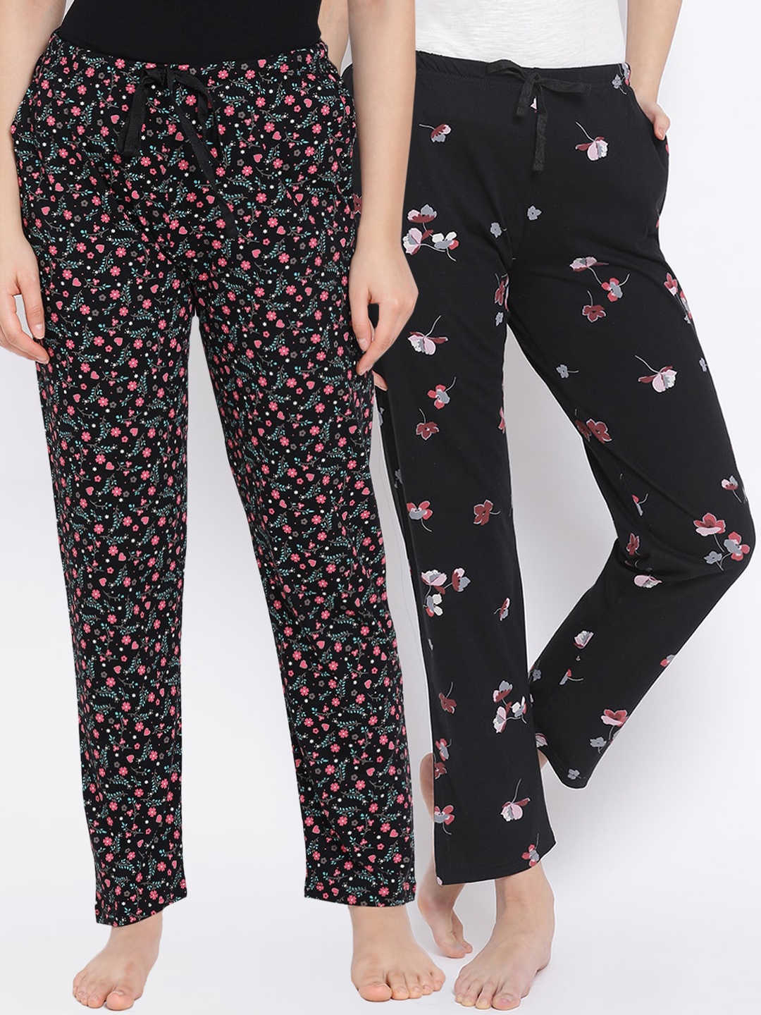 

Kanvin Women Pack of 2 Printed Pure Cotton Lounge Pants, Black