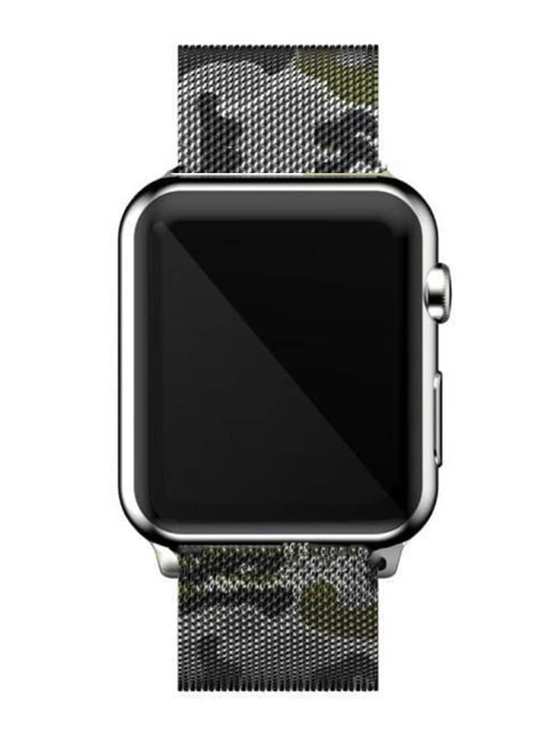

macmerise Olive-Green & Black Camo Military Single-Piece Stainless Steel Apple Watch Band