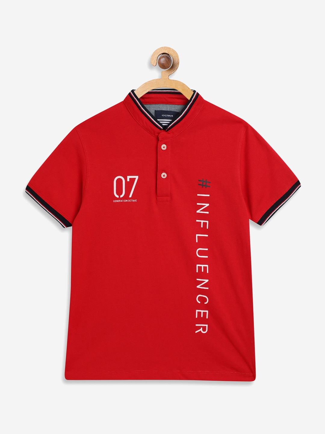 

Octave Boys Red Printed Henley Neck Cotton Pure Cotton T-shirt