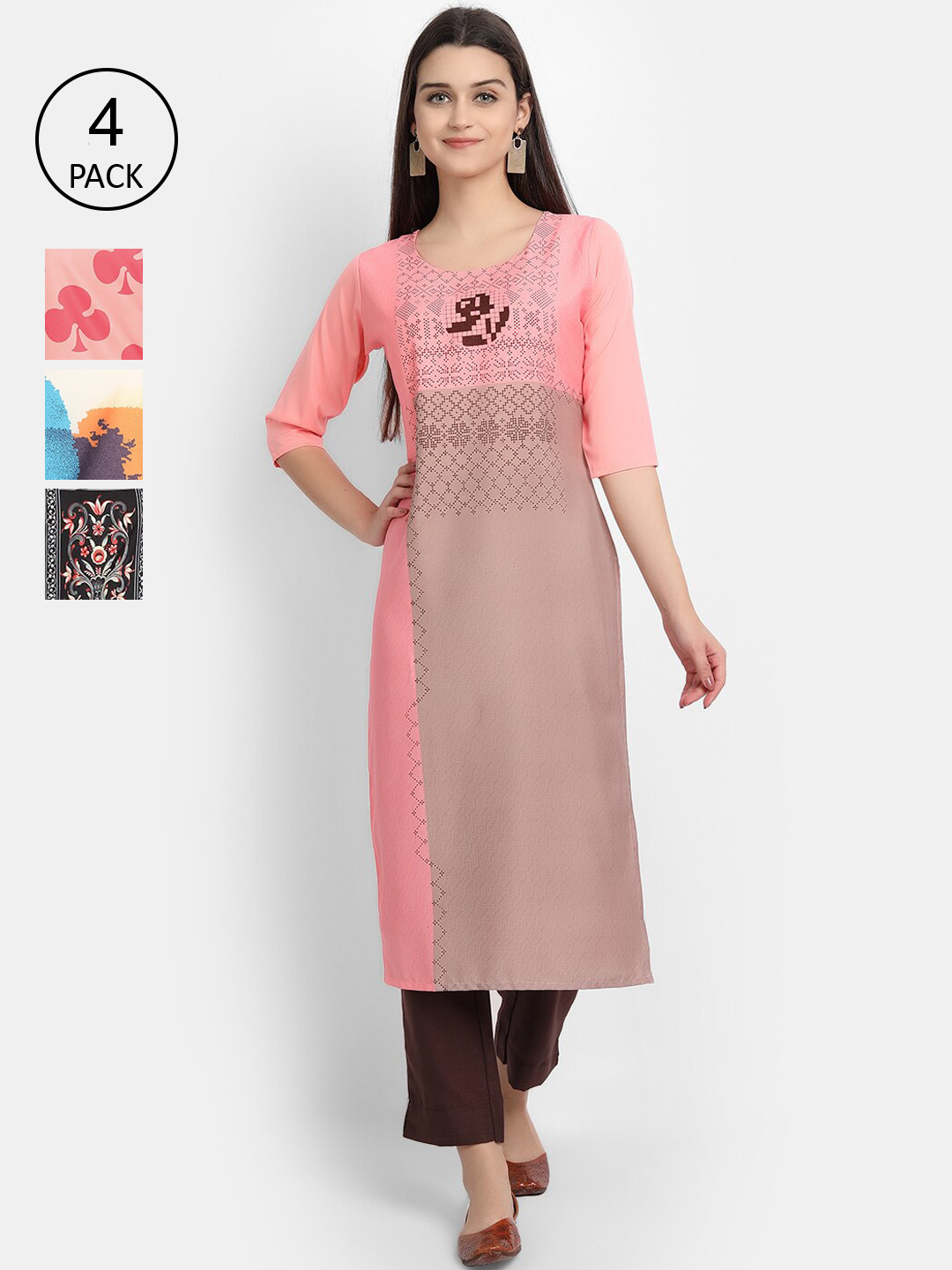 

Ethnic basket Women Pack of 4 Multicoloured Floral Printed Crepe Kurta, Multi