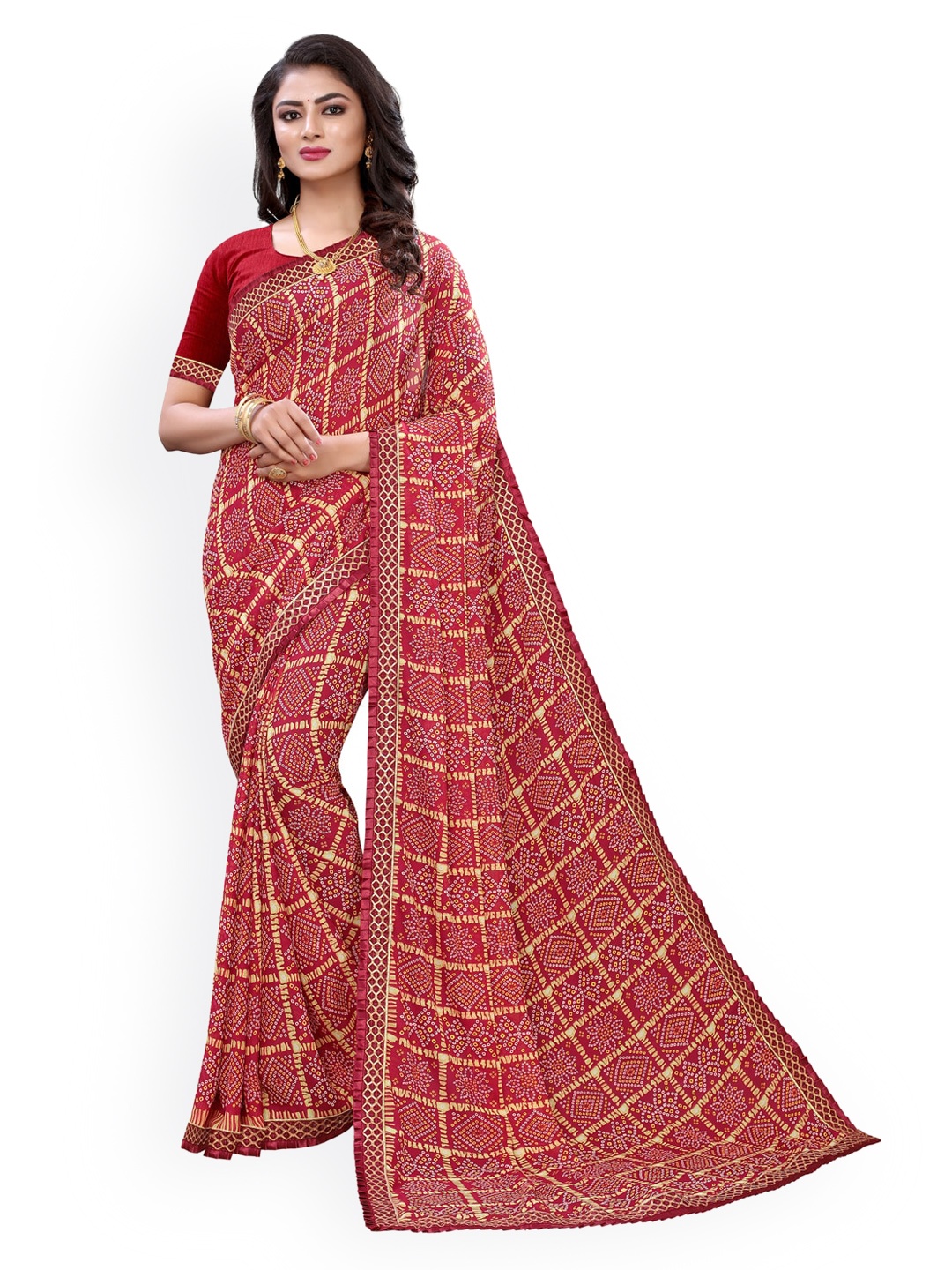 

KALINI Maroon Printed Bandhani Saree