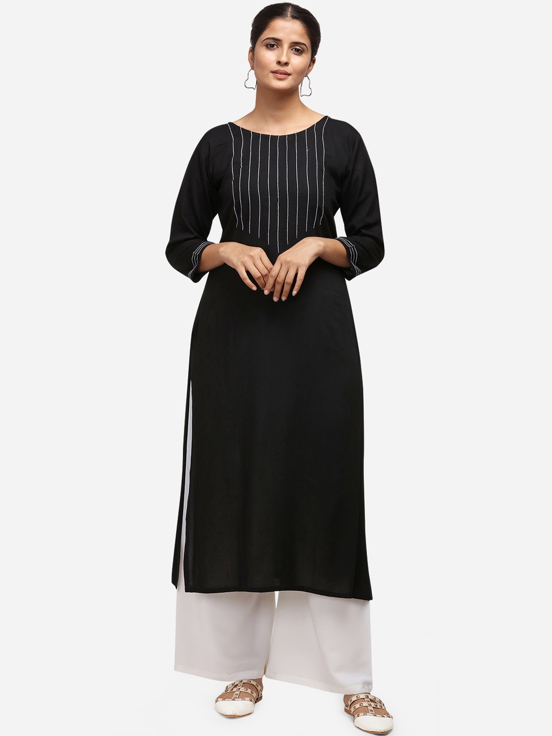 

Florence Women Black Geometric Yoke Design Kurta