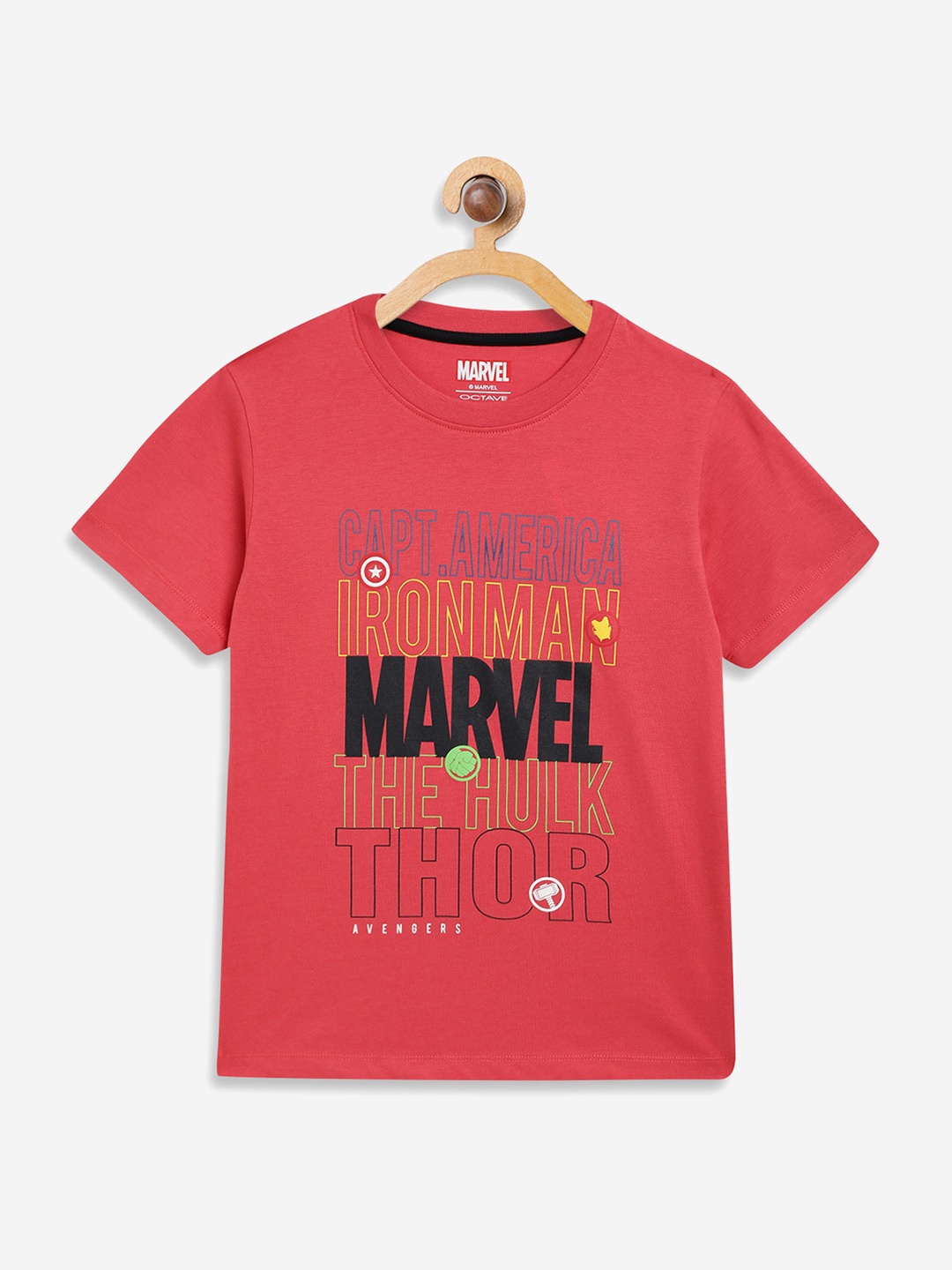 

Octave Boys Coral Marvel Print Round Neck Cotton Pure Cotton T-shirt
