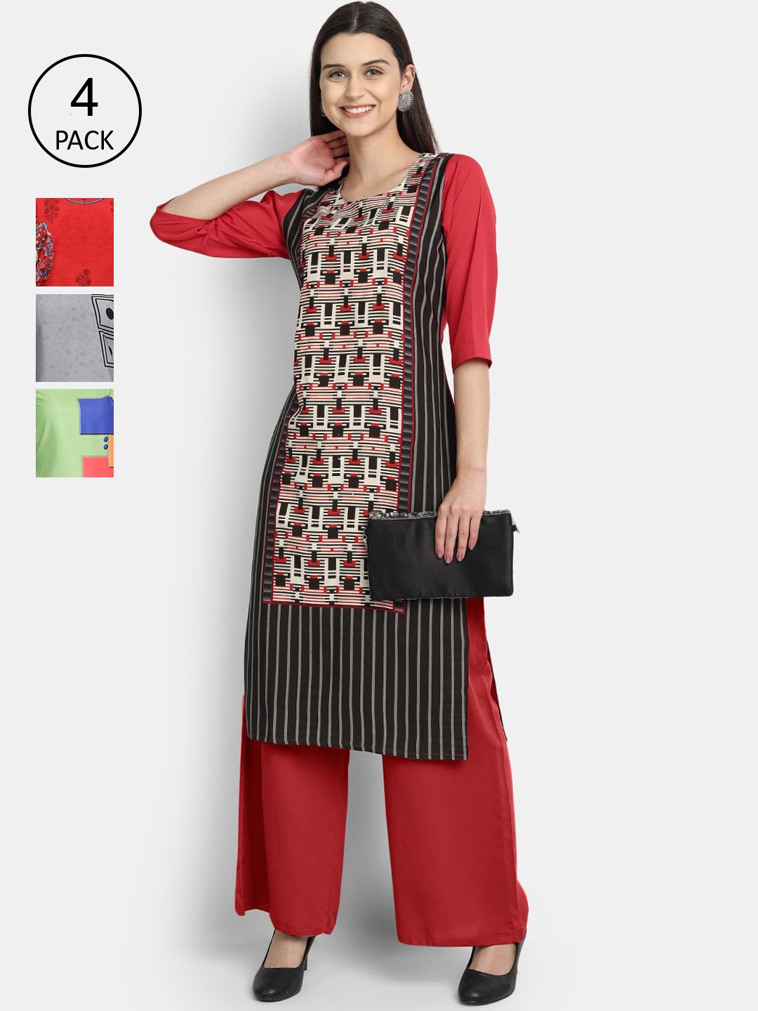 

Ethnic basket Women Set of 4 Multicoloured Floral Printed Crepe Kurta, Multi