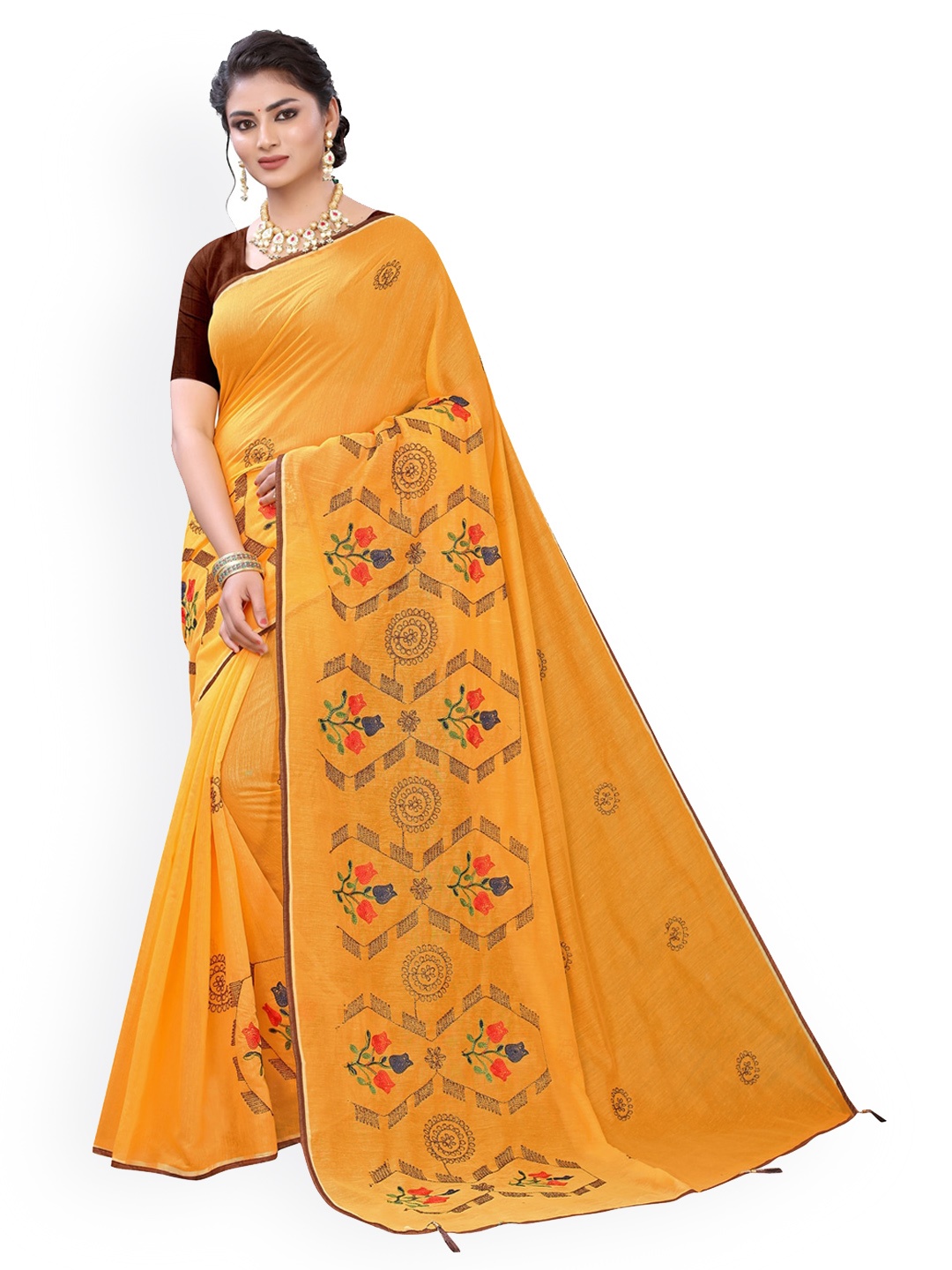 

KALINI Yellow Embroidered Saree