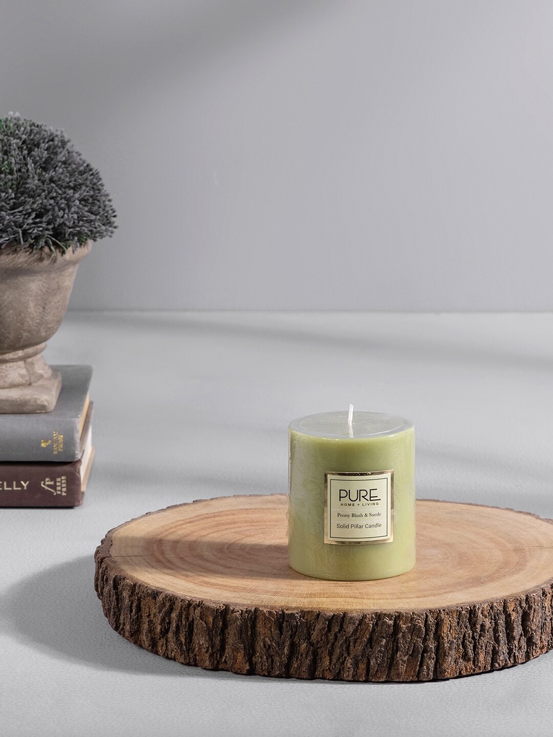 

Pure Home and Living Set Of 2 Green Solid Peony Blush And Suede Medium Pillar Candle