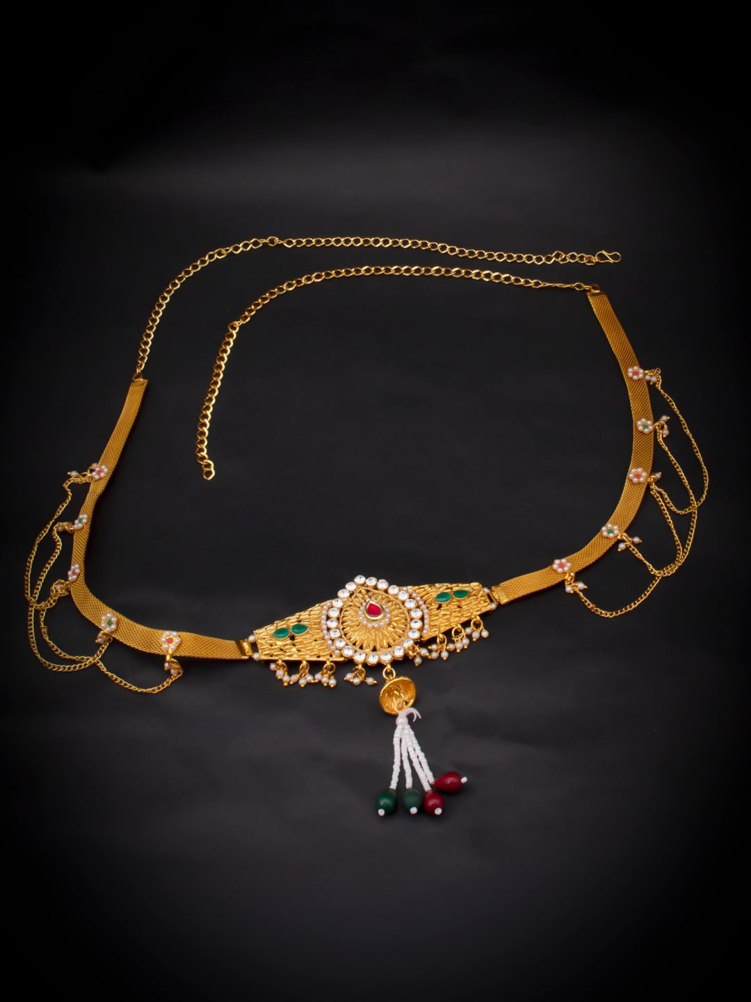 

Sukkhi Gold-Plated Red& Green Stone-Studded Beaded Kamarbandh