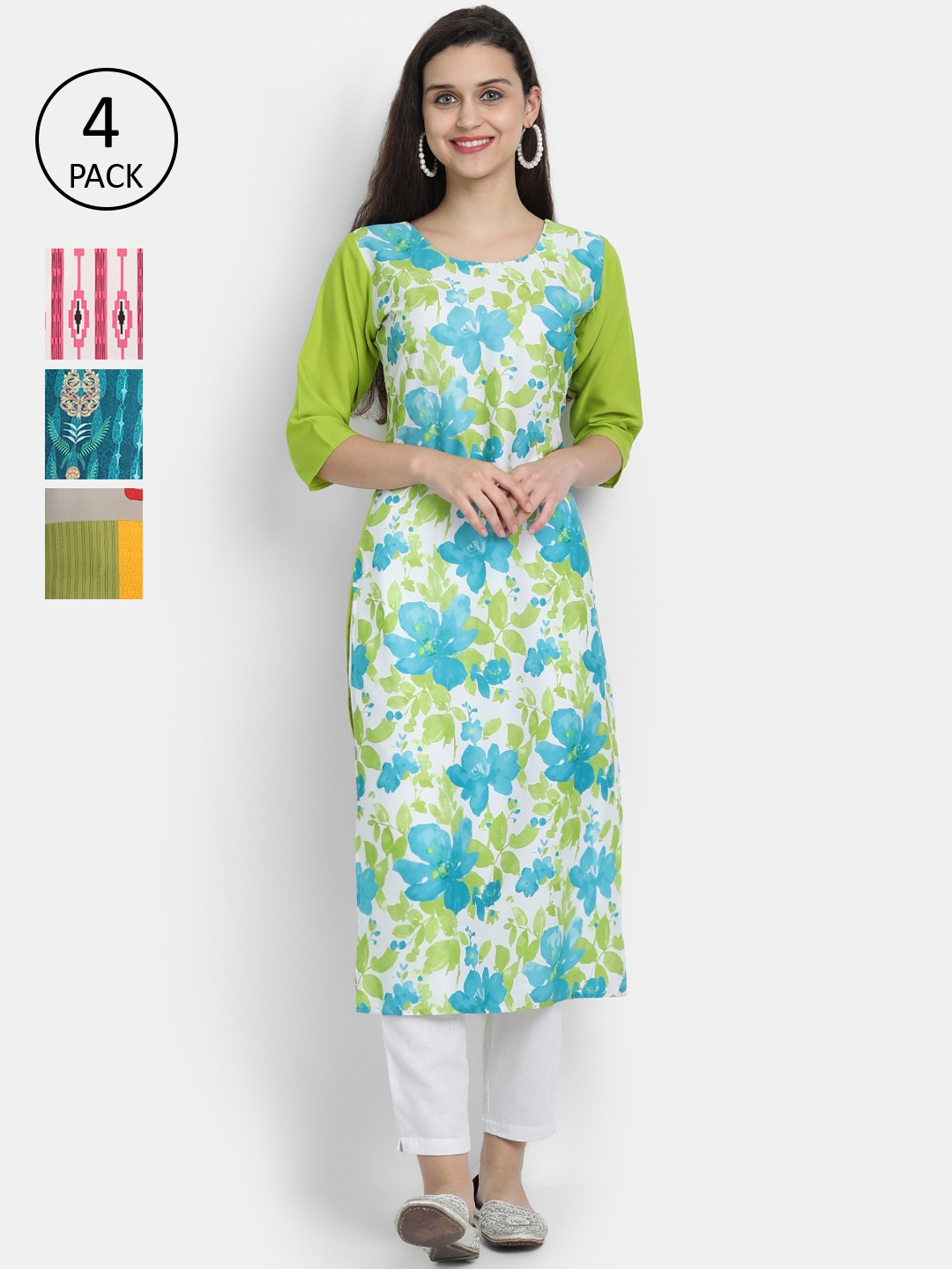 

Ethnic basket Women Multicoloured Colourblocked Thread Work Crepe Kurta, Multi