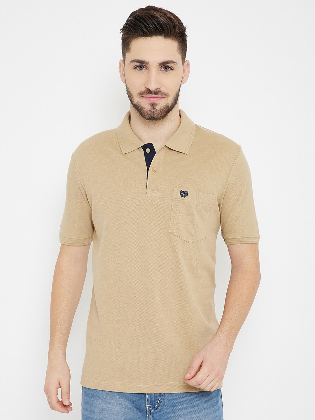

Duke Men Khaki Solid Cotton Polo Collar T-shirt