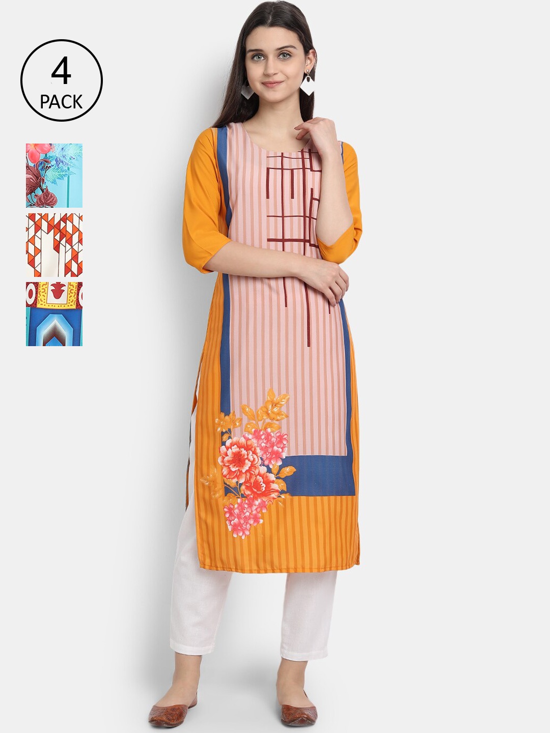 

Ethnic basket Women Multicoloured Embroidered Crepe Kurta, Multi