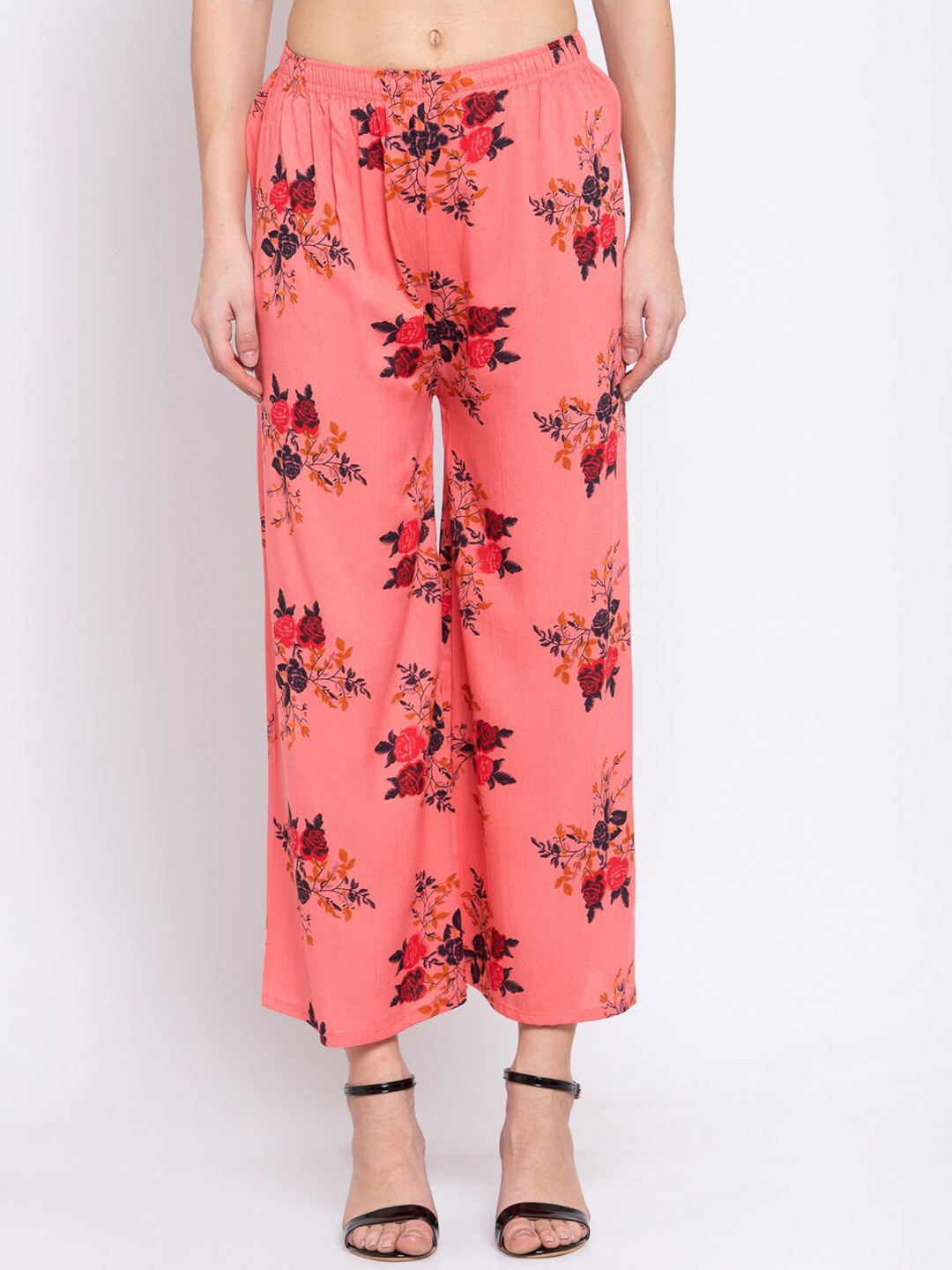 

KLOTTHE Women Pink & Red Printed Wide Leg Palazzos
