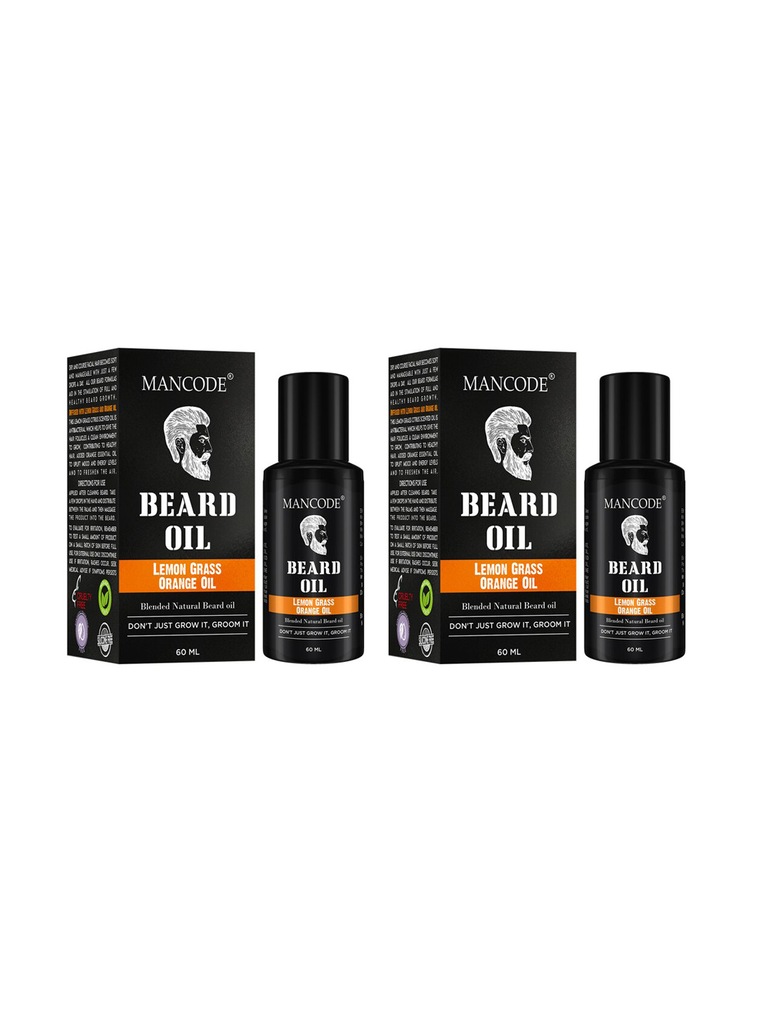 

MANCODE Set of 2 Beard Oil Lemon Grass & Orange Oil - 60 ml each, Black