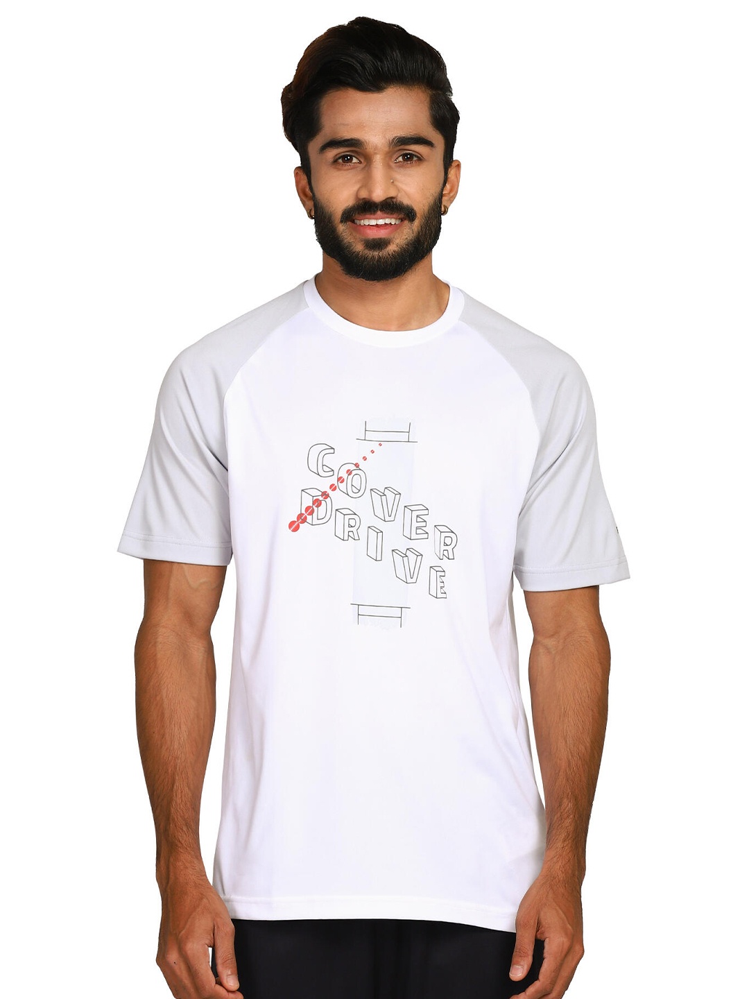 

FLX By Decathlon Men White Printed QUICK DRY Round Neck Cricket T-shirt