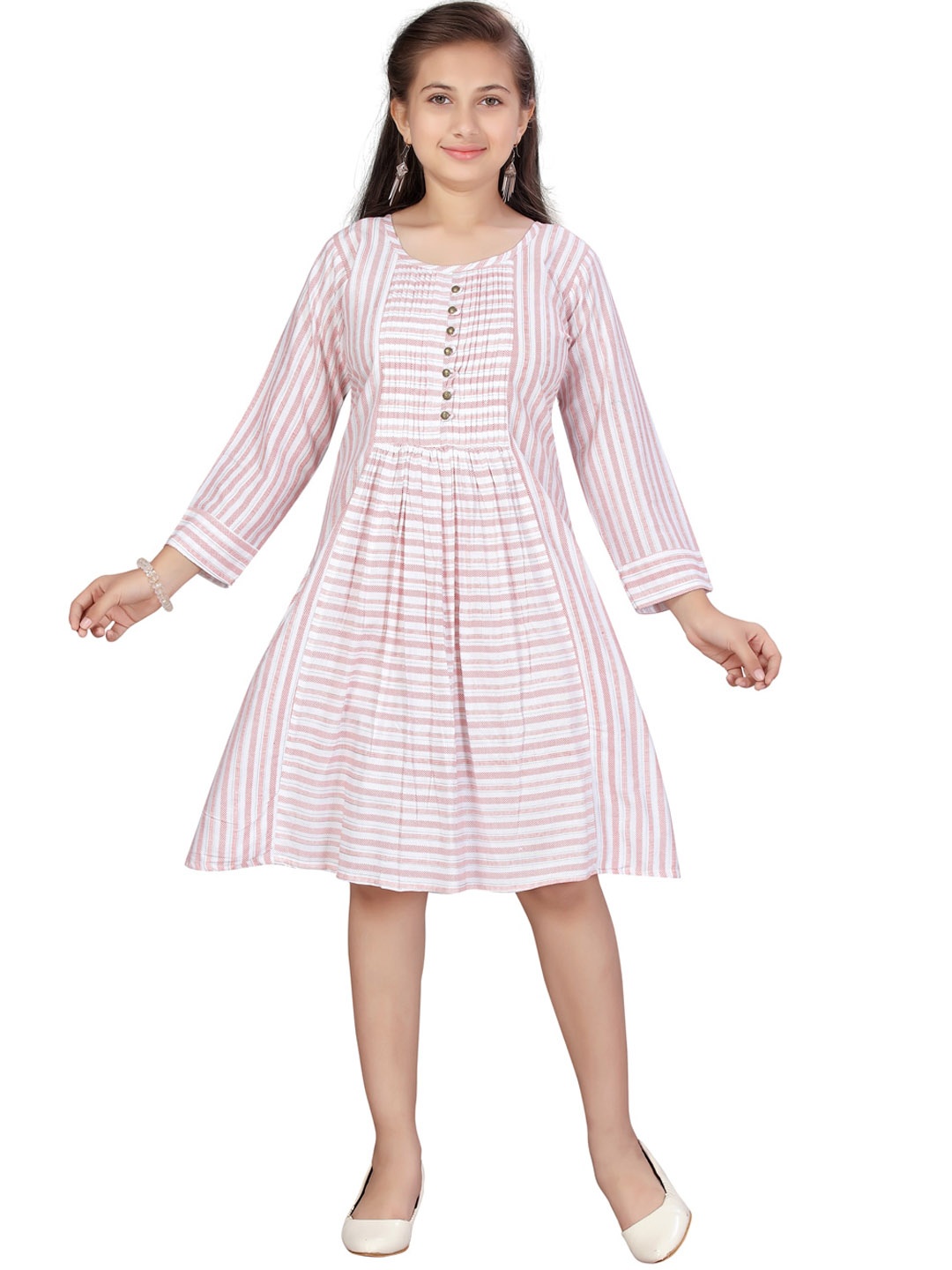 

Aarika White Striped A-Line Dress