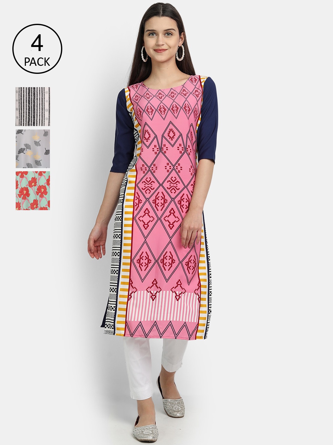 

Ethnic basket Women Pack Of 4 Printed Crepe Kurta, Multi