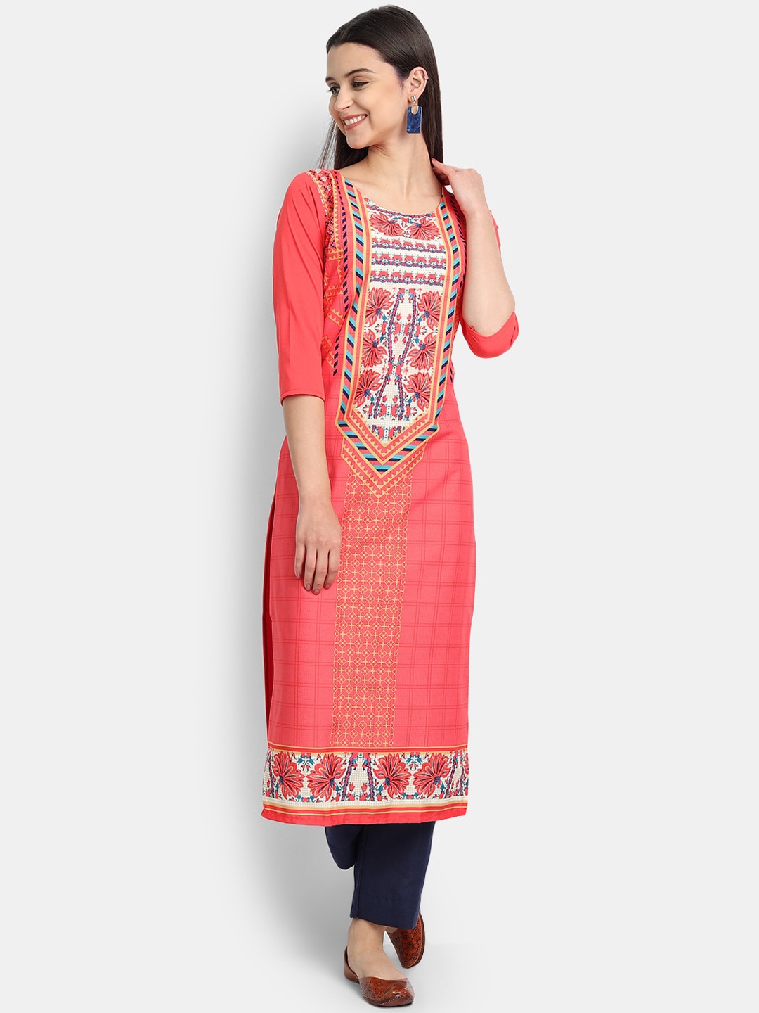 

Ethnic basket Women Pink Ethnic Motifs Printed Crepe Kurta
